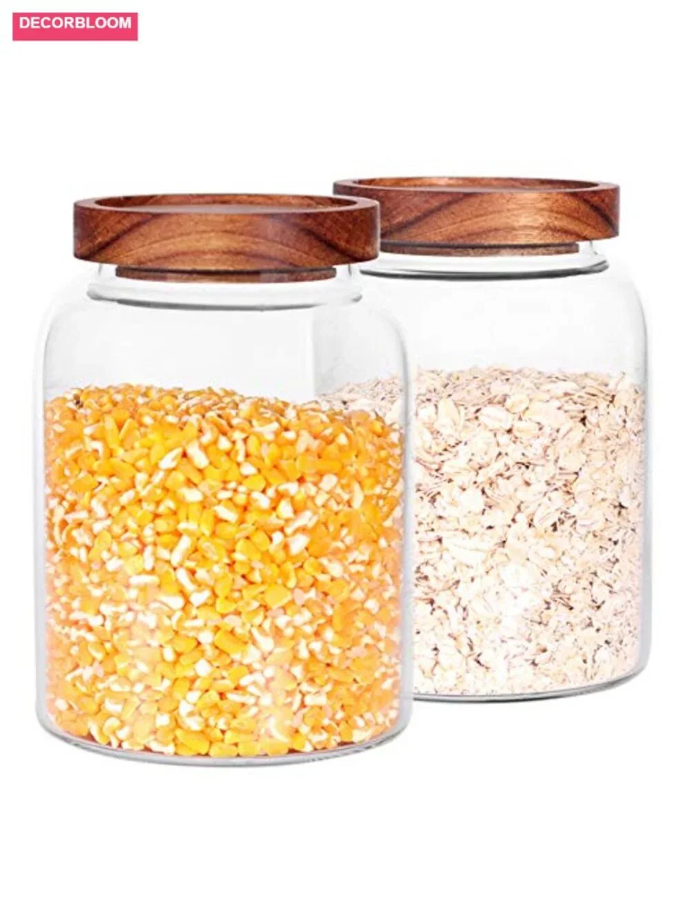 Glass Storage Jars with Airtight Wooden Lids, Set of 2 42oz Coffee Container,